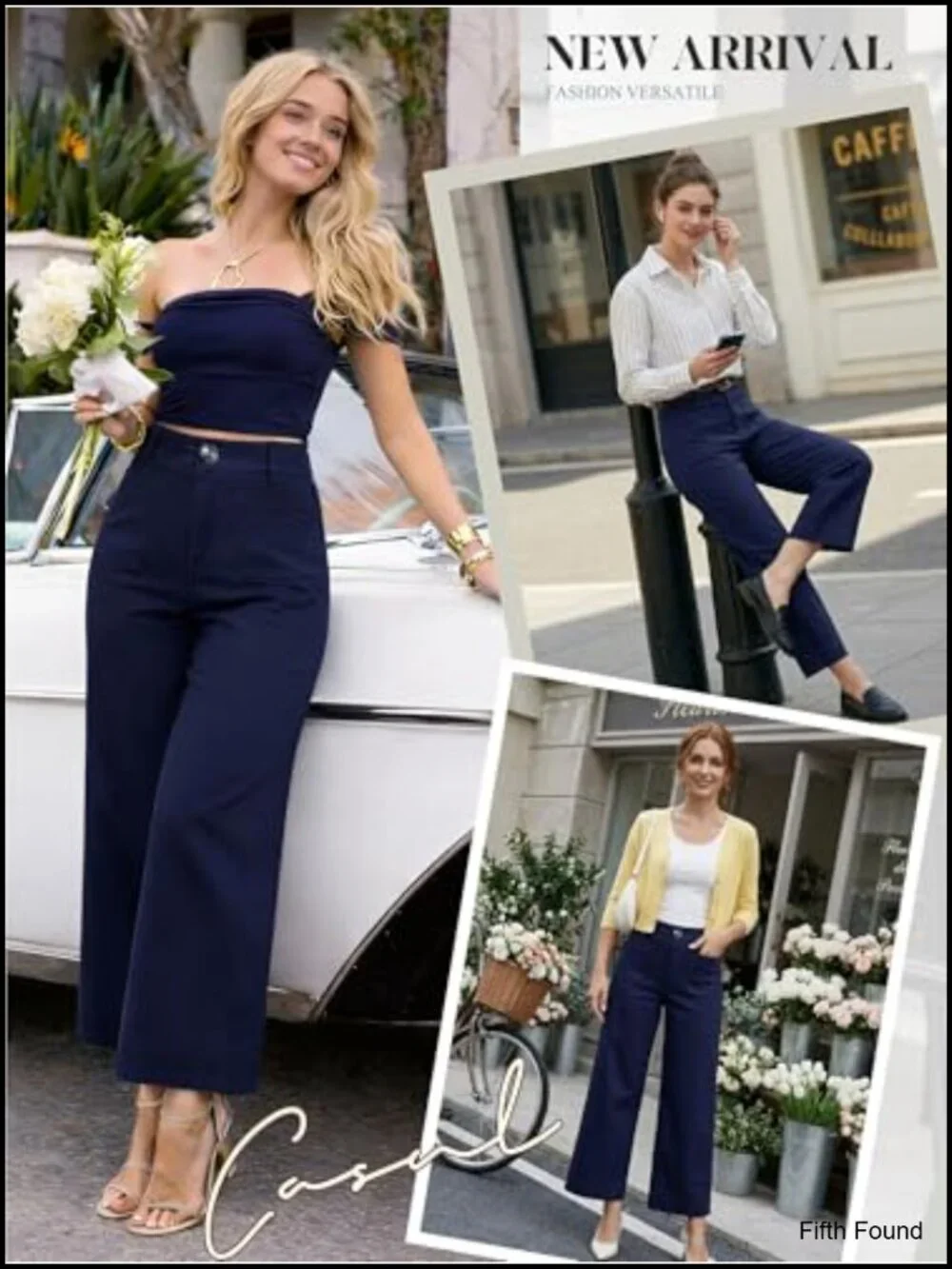 High Waist Wide Leg Cropped Pants Stretchy Work Pants with Pockets